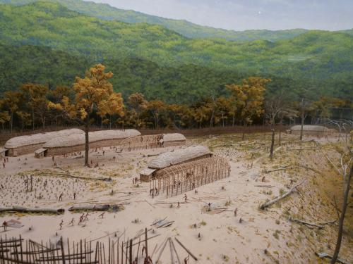 Detail view from The Village Model diorama in the Mohawk Haudenosaunee Village, New York State Museum.