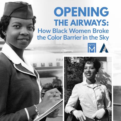 title text over black/white photographs of an african american women in an airline uniform holding a clipboard and an african american woman in a white blouse wearing white gloves